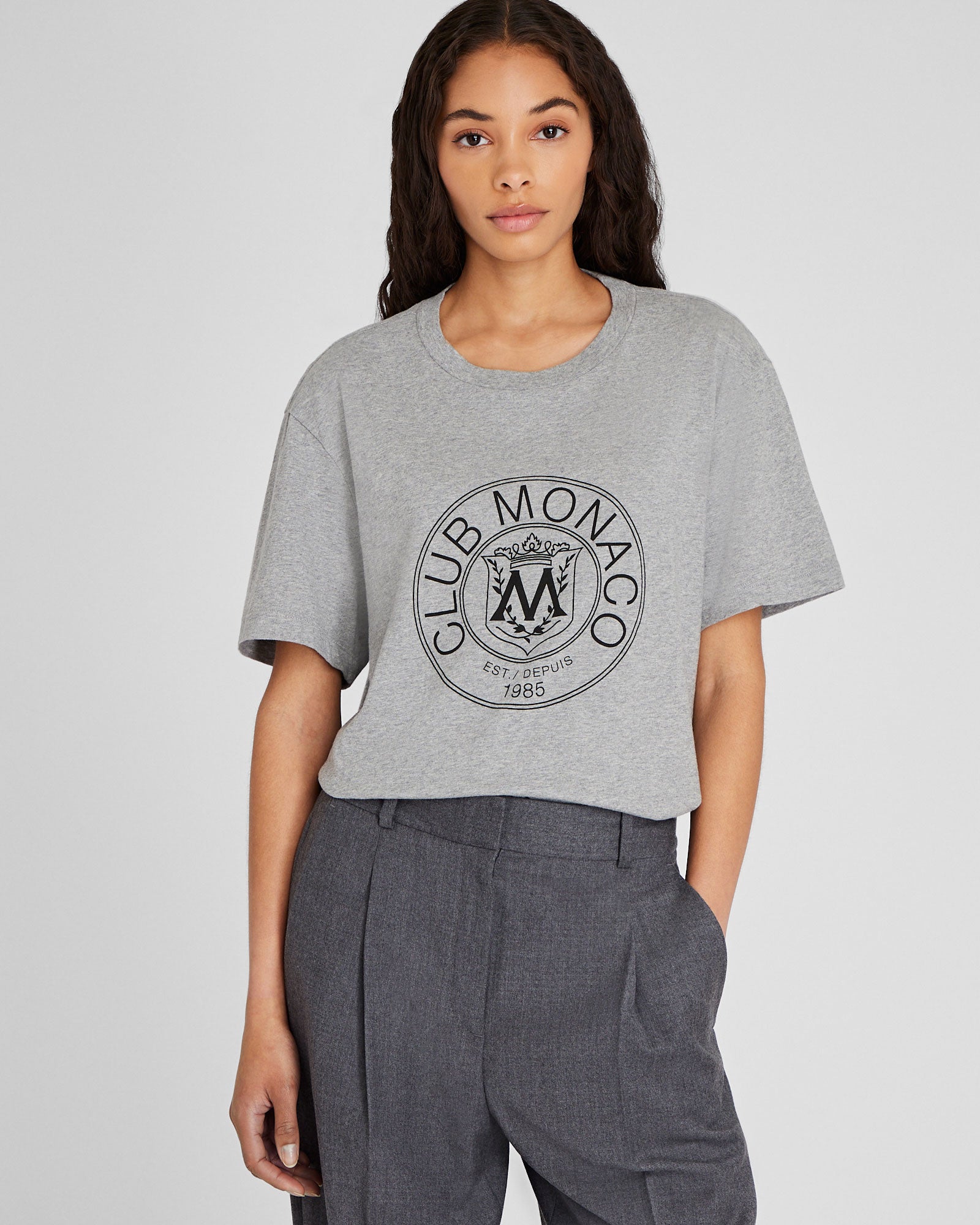 CLUB MONACO - Crest Tee - Medium Heather Grey