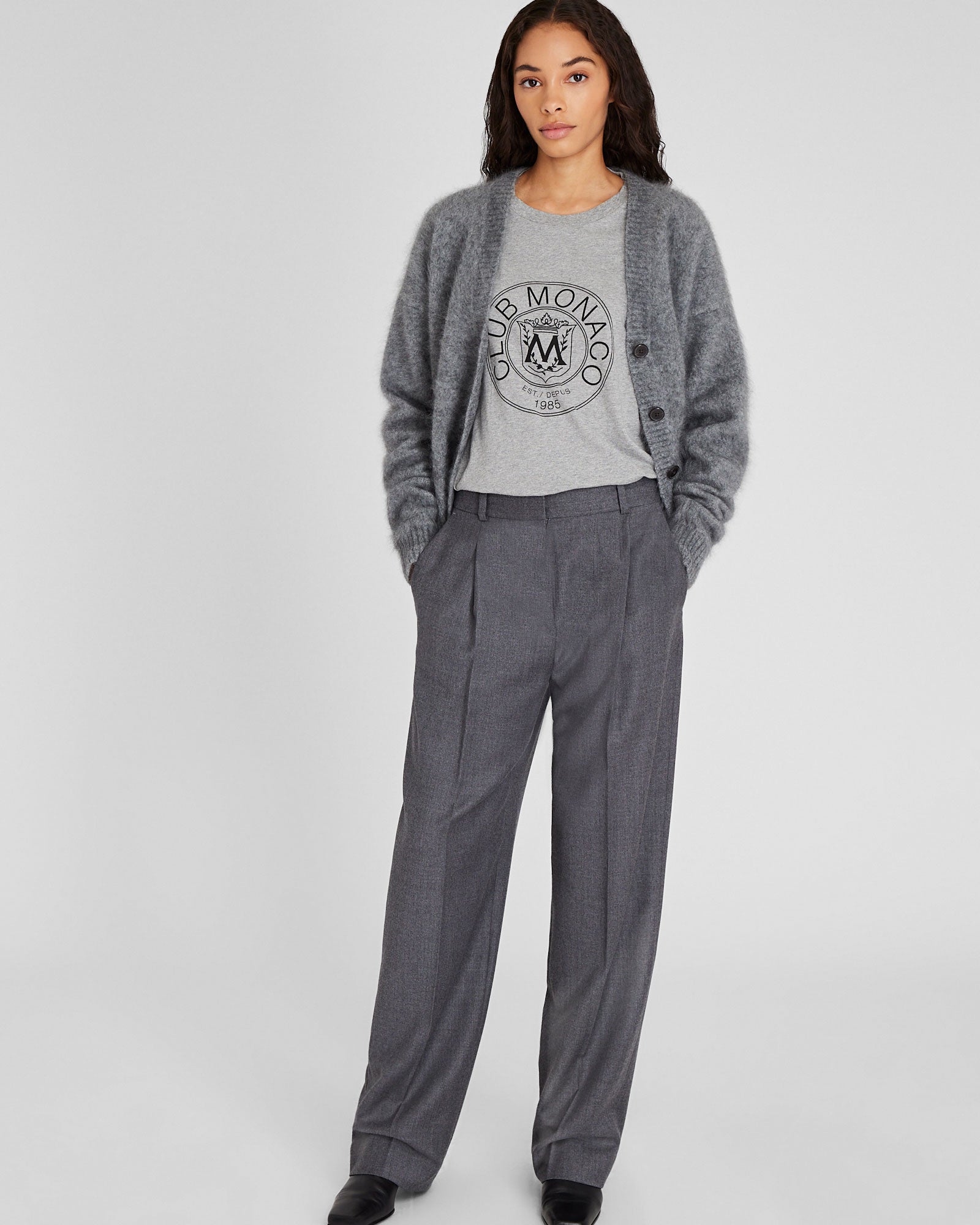 CLUB MONACO - Crest Tee - Medium Heather Grey