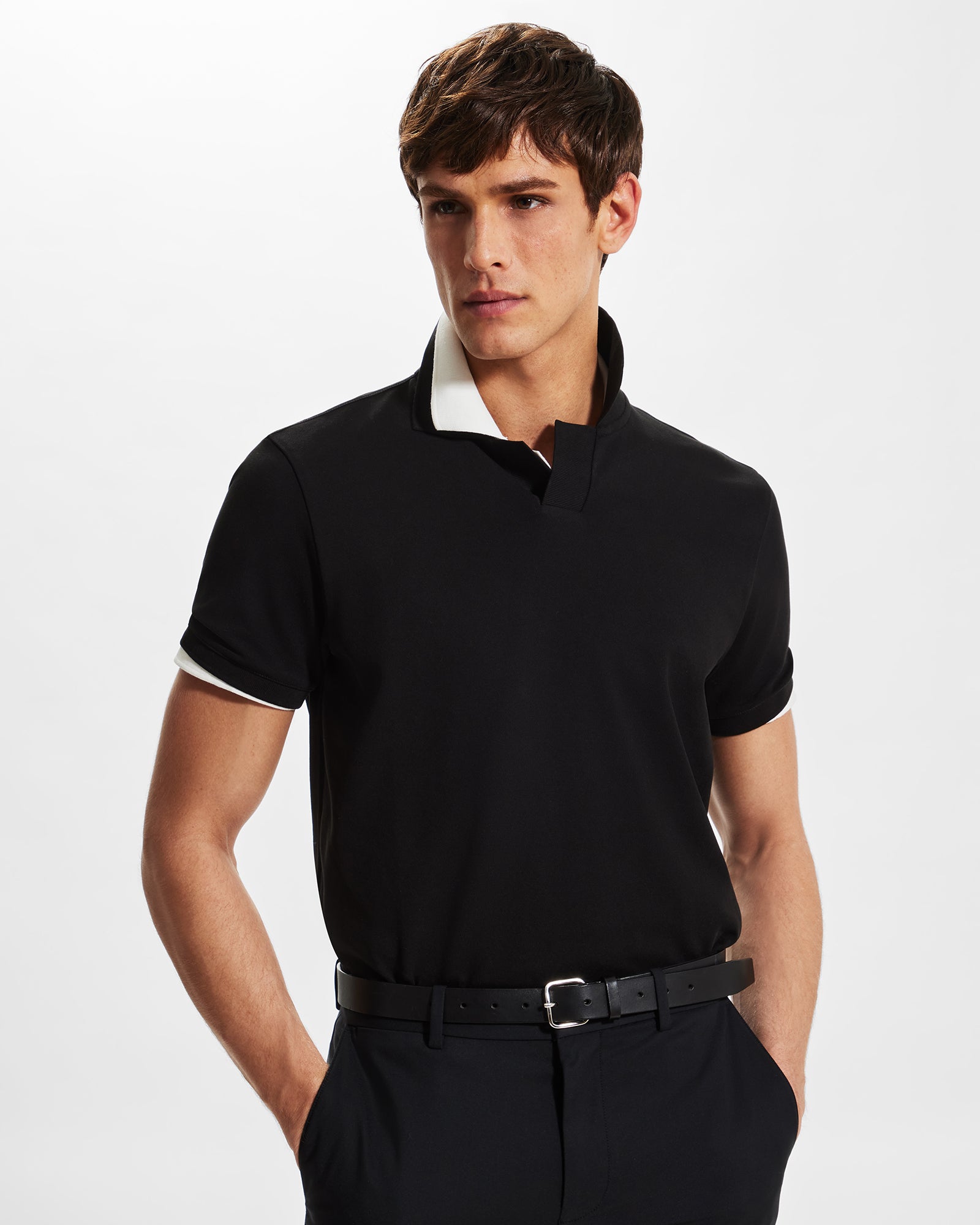 CLUB MONACO - Polo à col Johnny - Noir