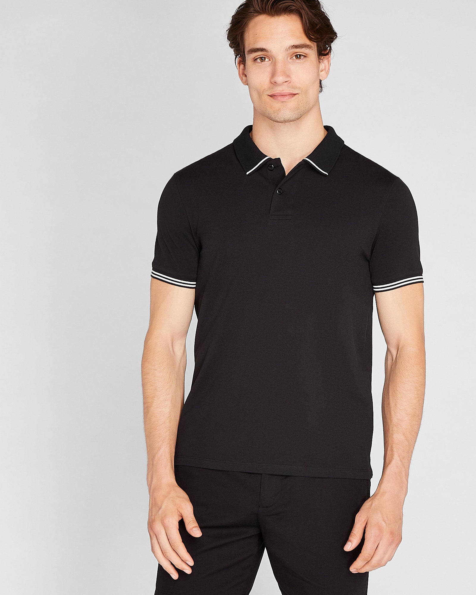 CLUB MONACO - Polo à col à lisières contrastées - Noir