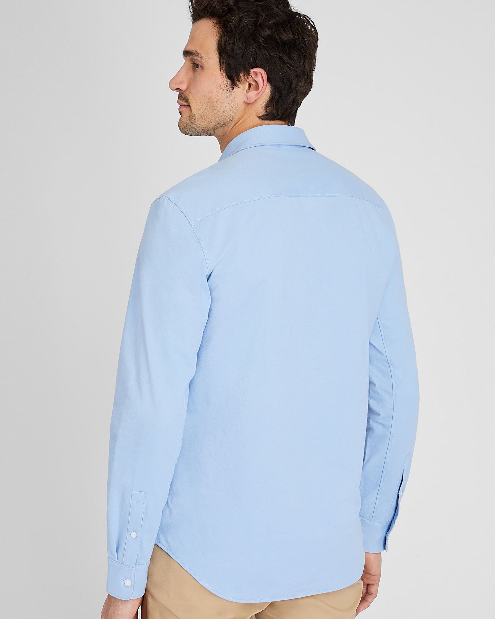 CLUB MONACO - Long Sleeve Pique Oxford Knit Shirt - Light Blue Base