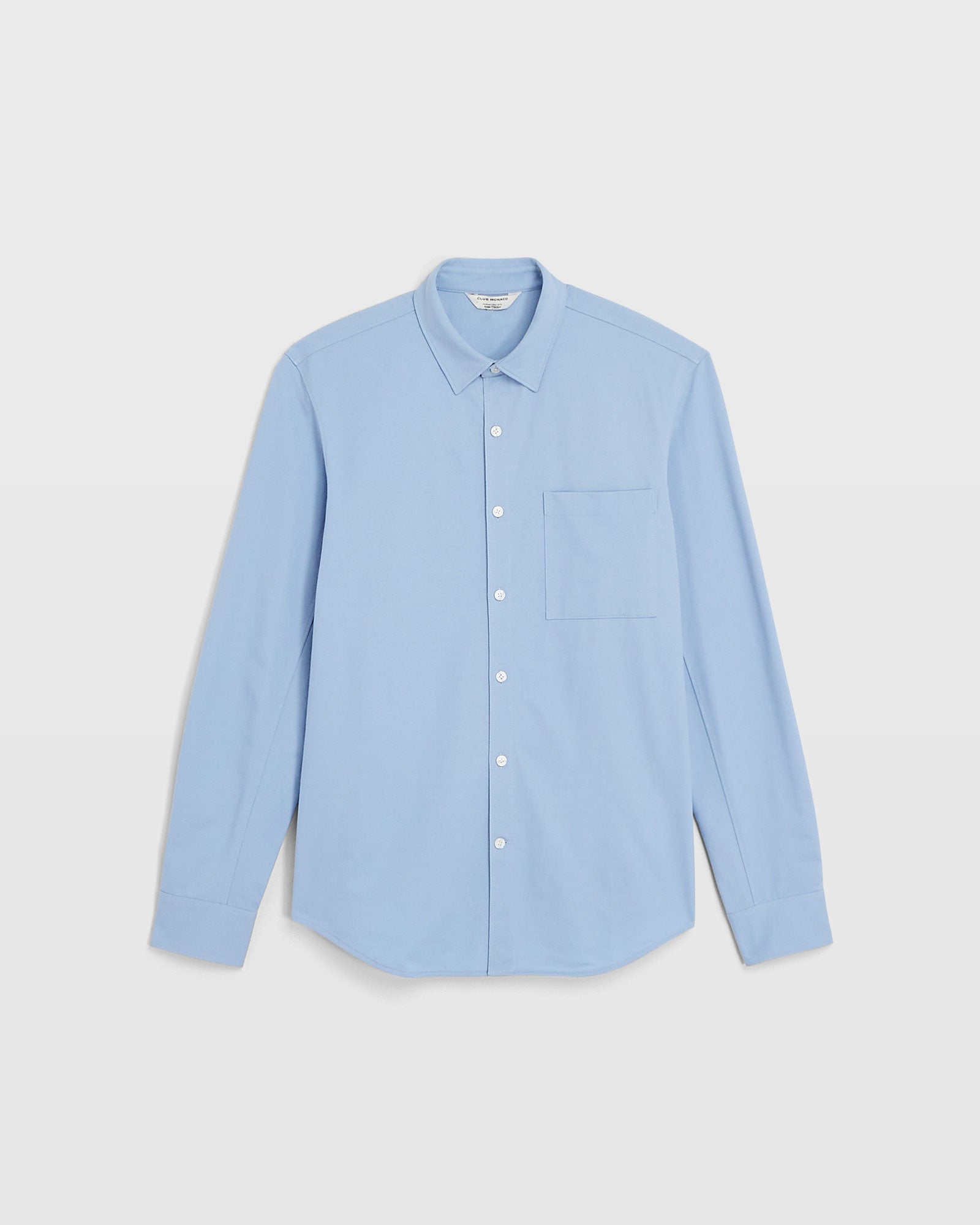 CLUB MONACO - Long Sleeve Pique Oxford Knit Shirt - Light Blue Base