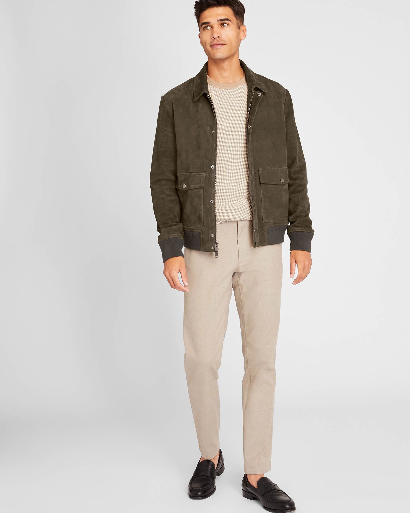 CLUB MONACO - Suede Bomber Jacket - Olive Drab