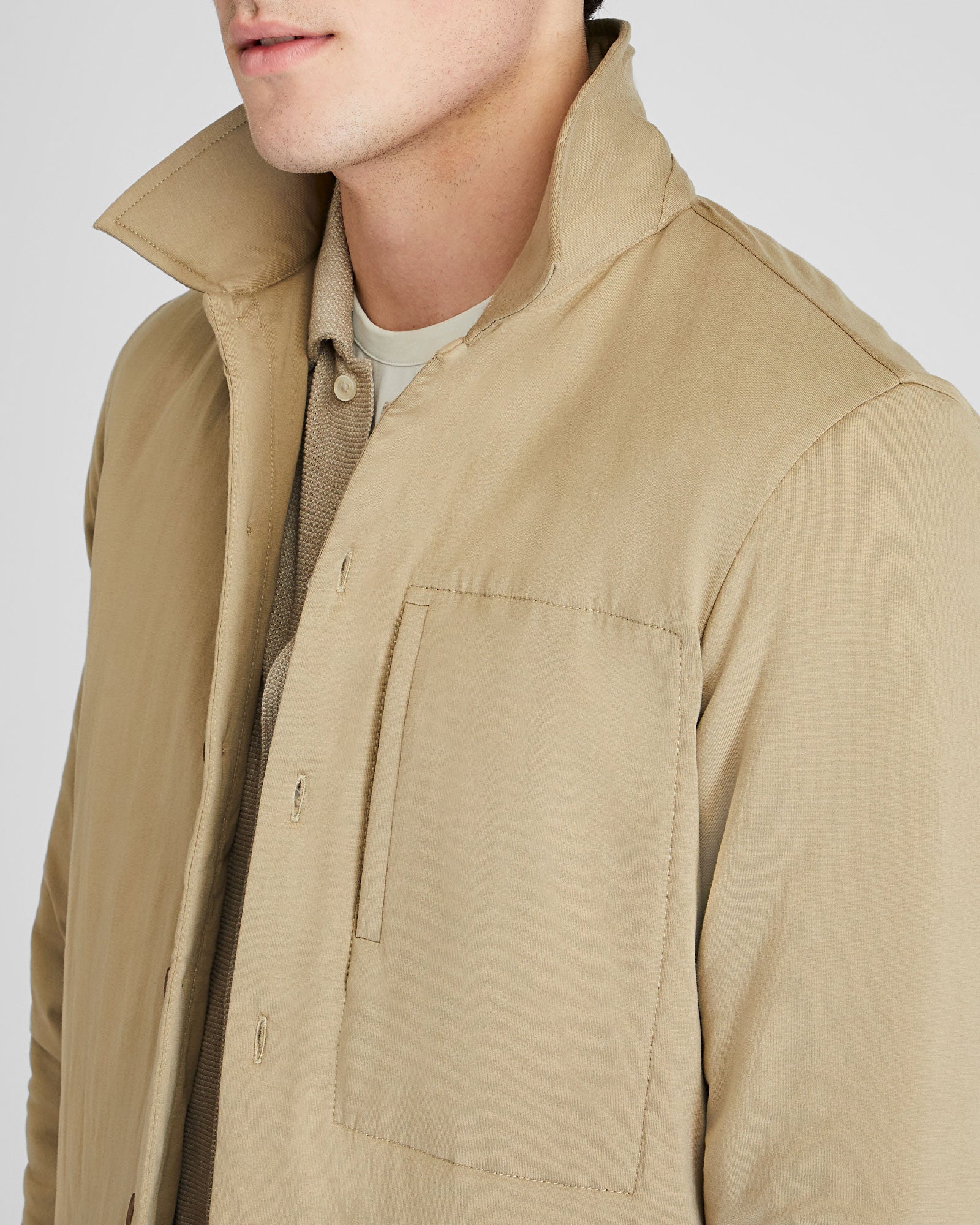 CLUB MONACO - Padded Jersey Shirt Jacket - Camel