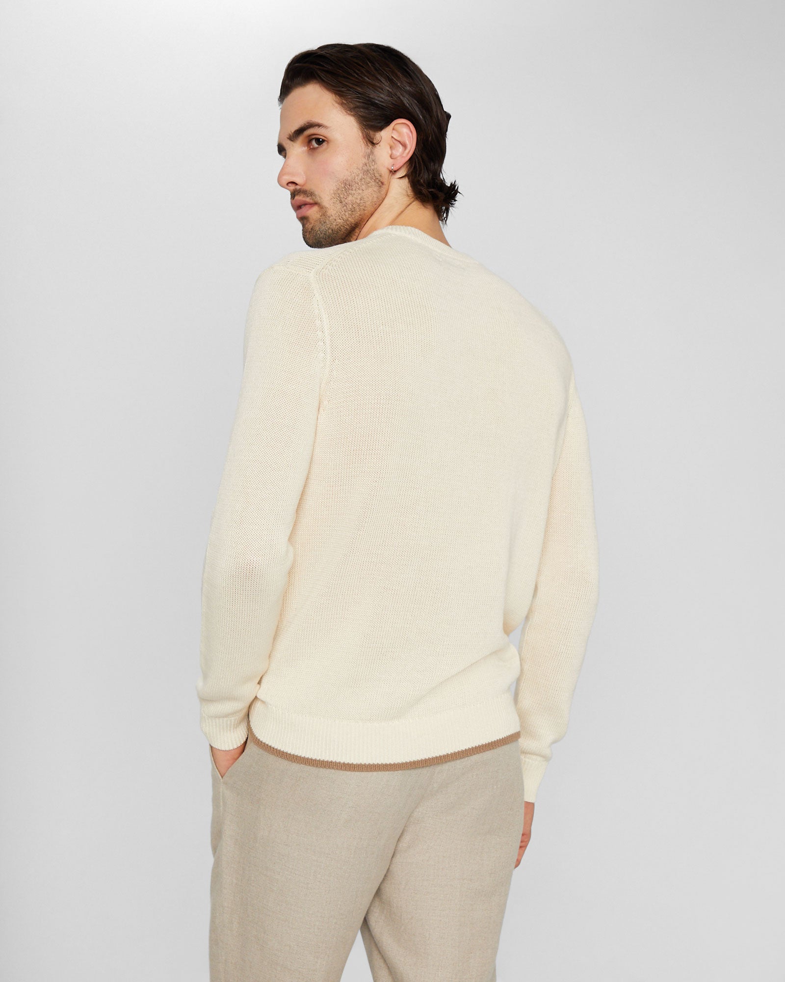 CLUB MONACO - Plaited Linen Crew Sweater - White