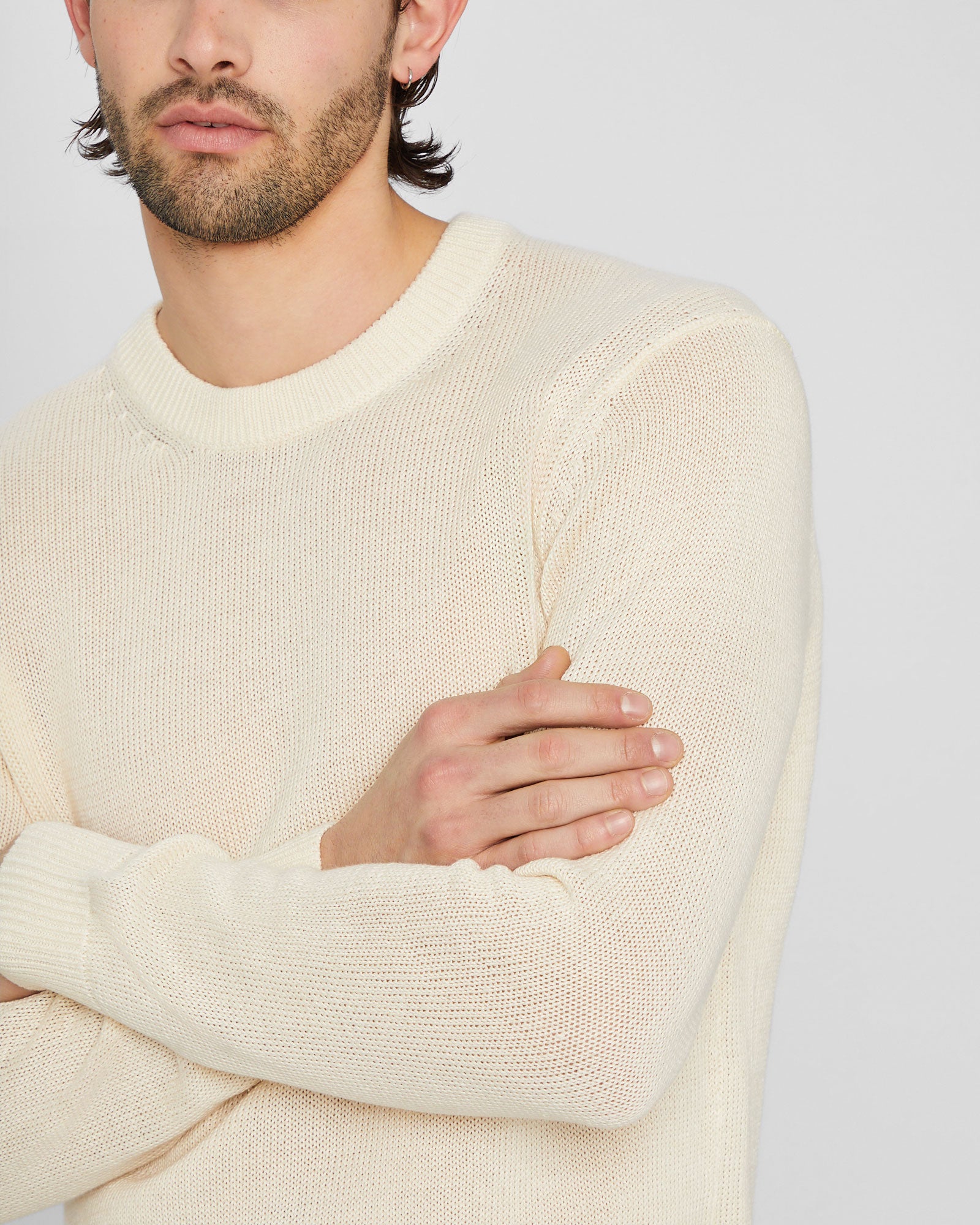 CLUB MONACO - Plaited Linen Crew Sweater - White