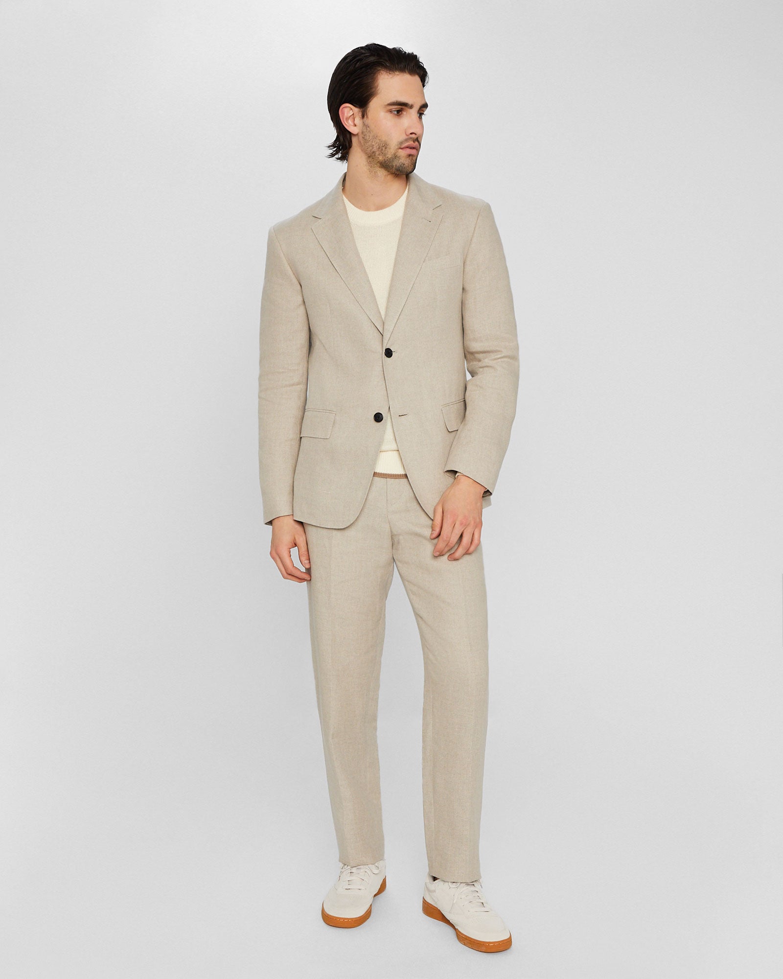 CLUB MONACO - Plaited Linen Crew Sweater - White