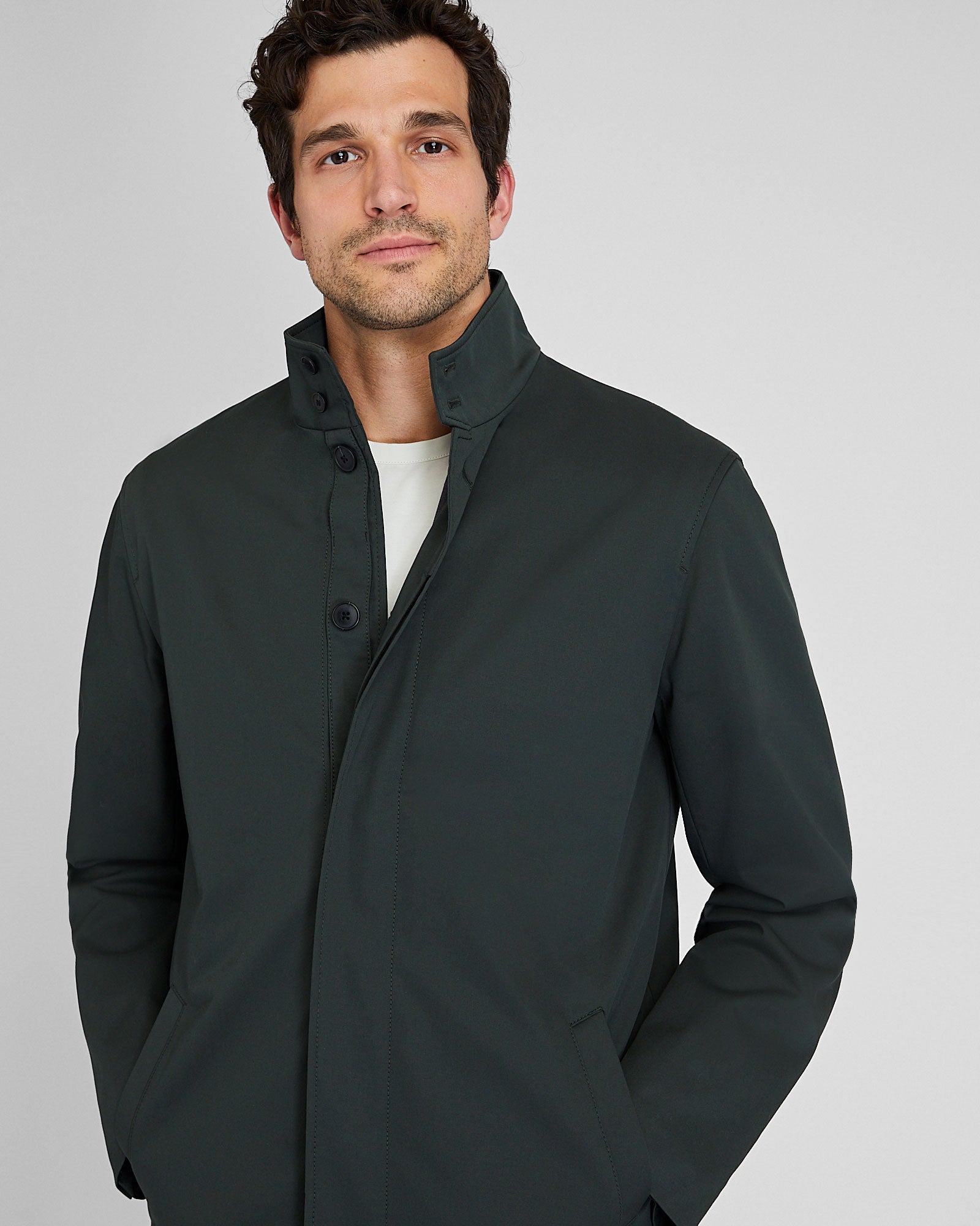 CLUB MONACO - Manteau Mac à col cheminée - Noir métallisé