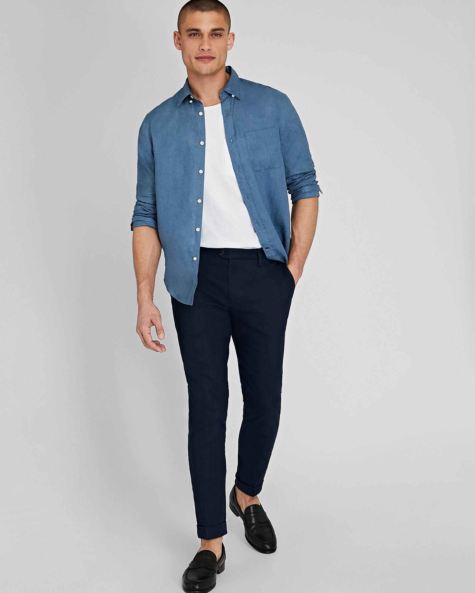 CLUB MONACO - Pantalon habillé Sutton en lin - Marine