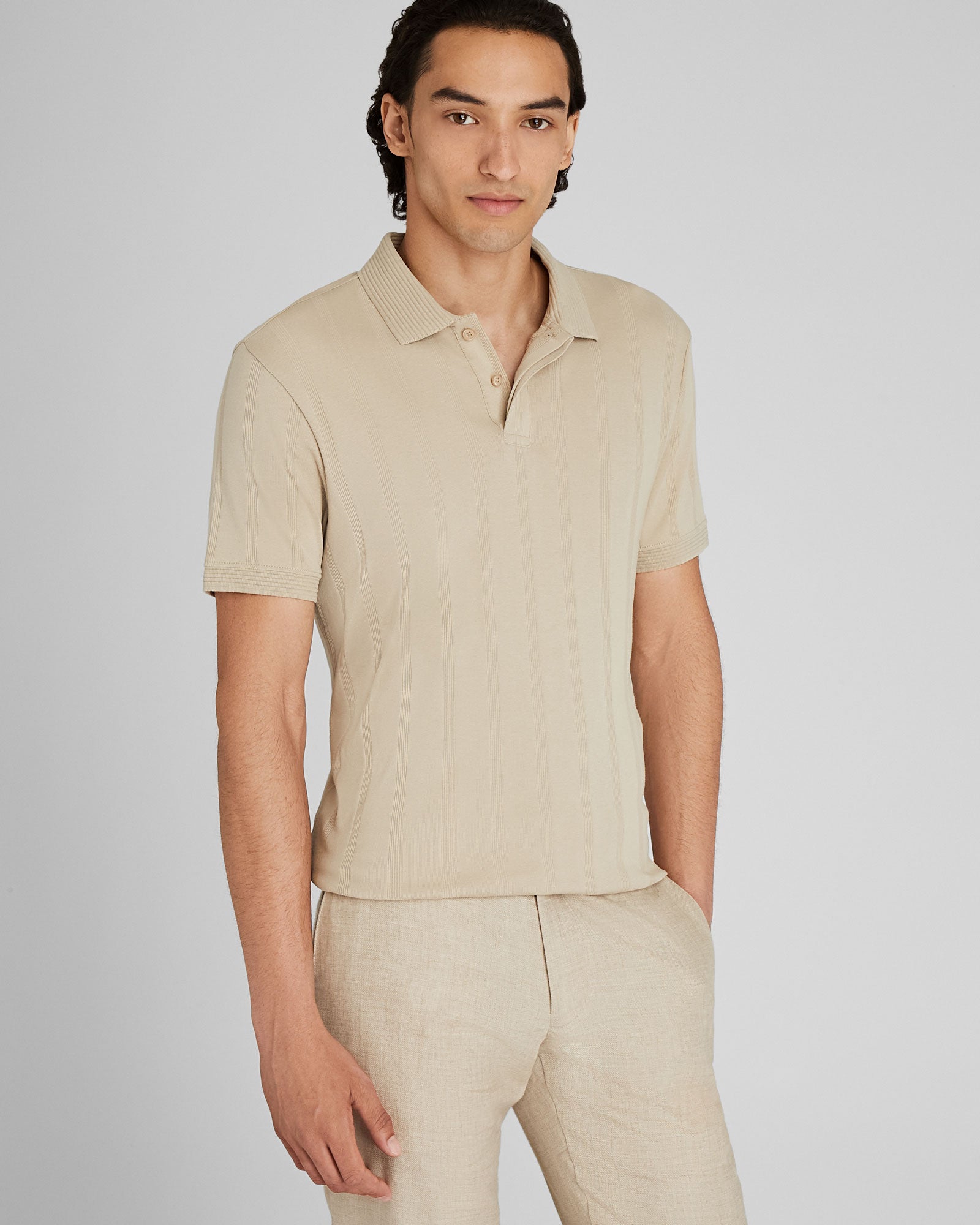 CLUB MONACO - Polo à tricot côtelé large - simplement taupe