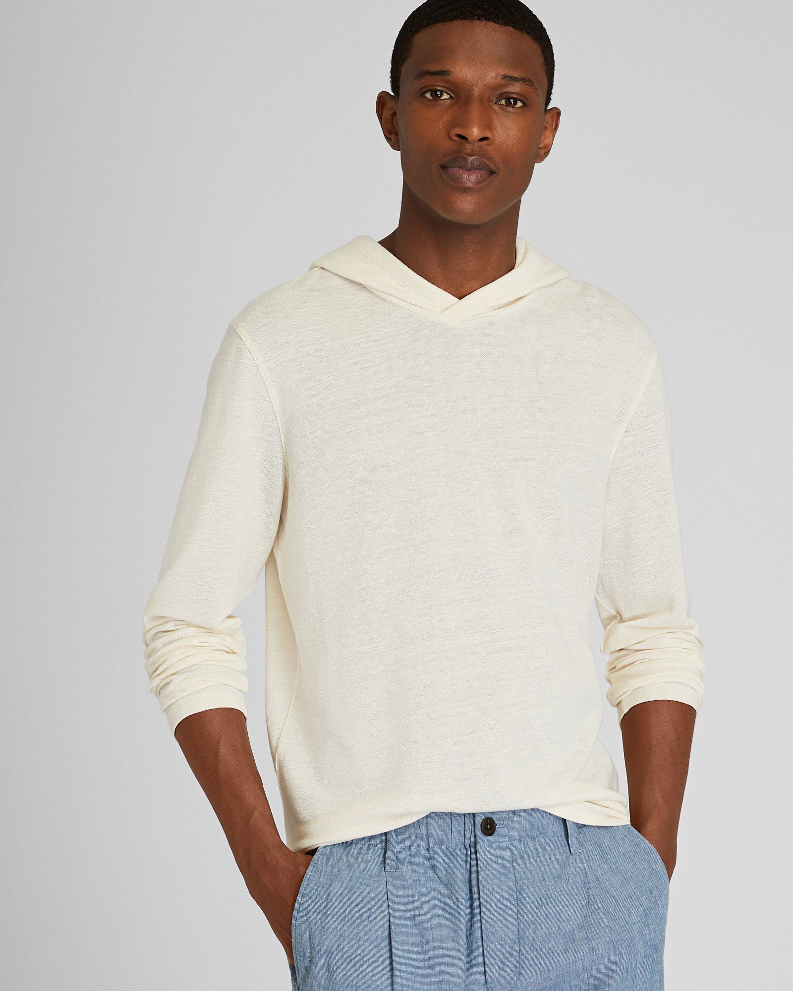 CLUB MONACO - Linen-Cotton Piqué Hoodie - Cannoli