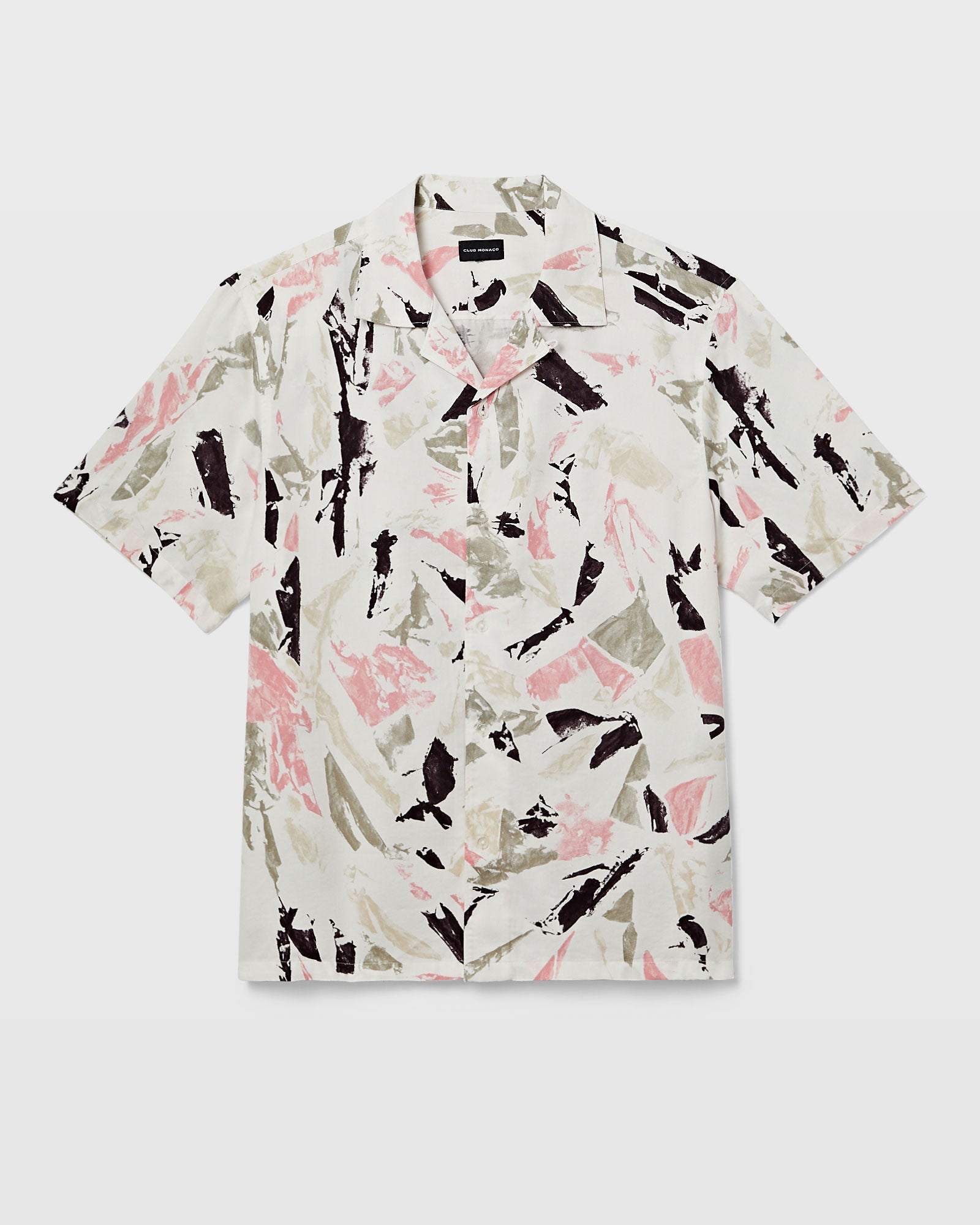 CLUB MONACO - Short Sleeve Camp Collar Block Print Shirt - Pink Mix