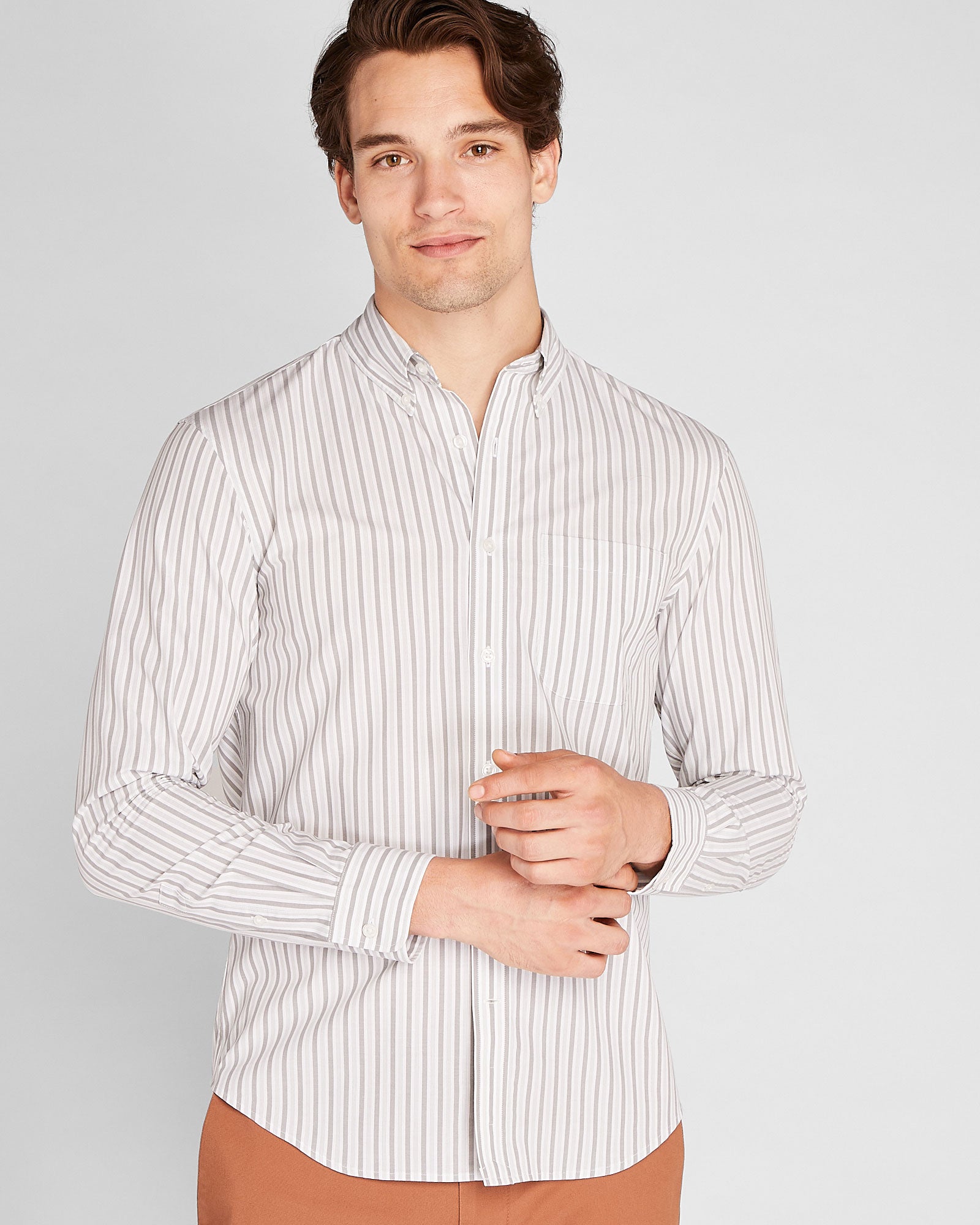 CLUB MONACO - Chemise manches longues en popeline - Mélange Gris