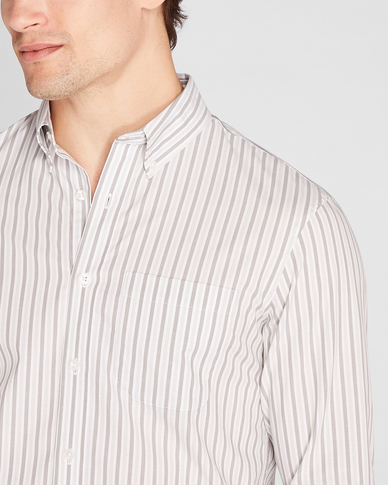 CLUB MONACO - Chemise manches longues en popeline - Mélange Gris