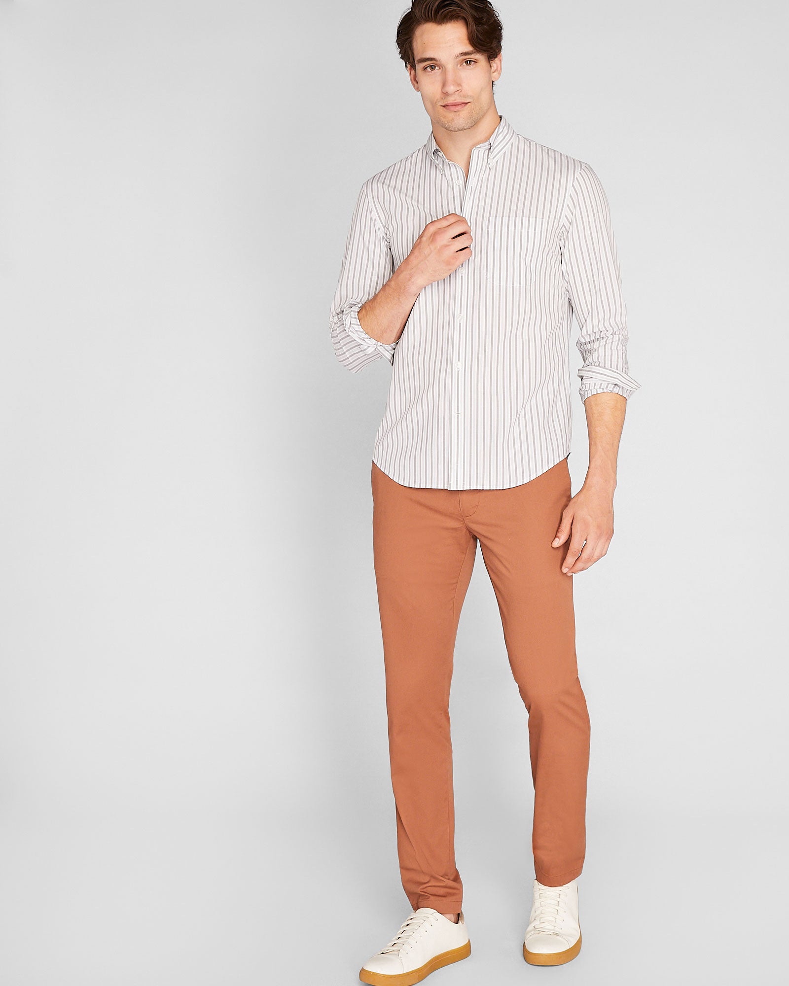 CLUB MONACO - Chemise manches longues en popeline - Mélange Gris