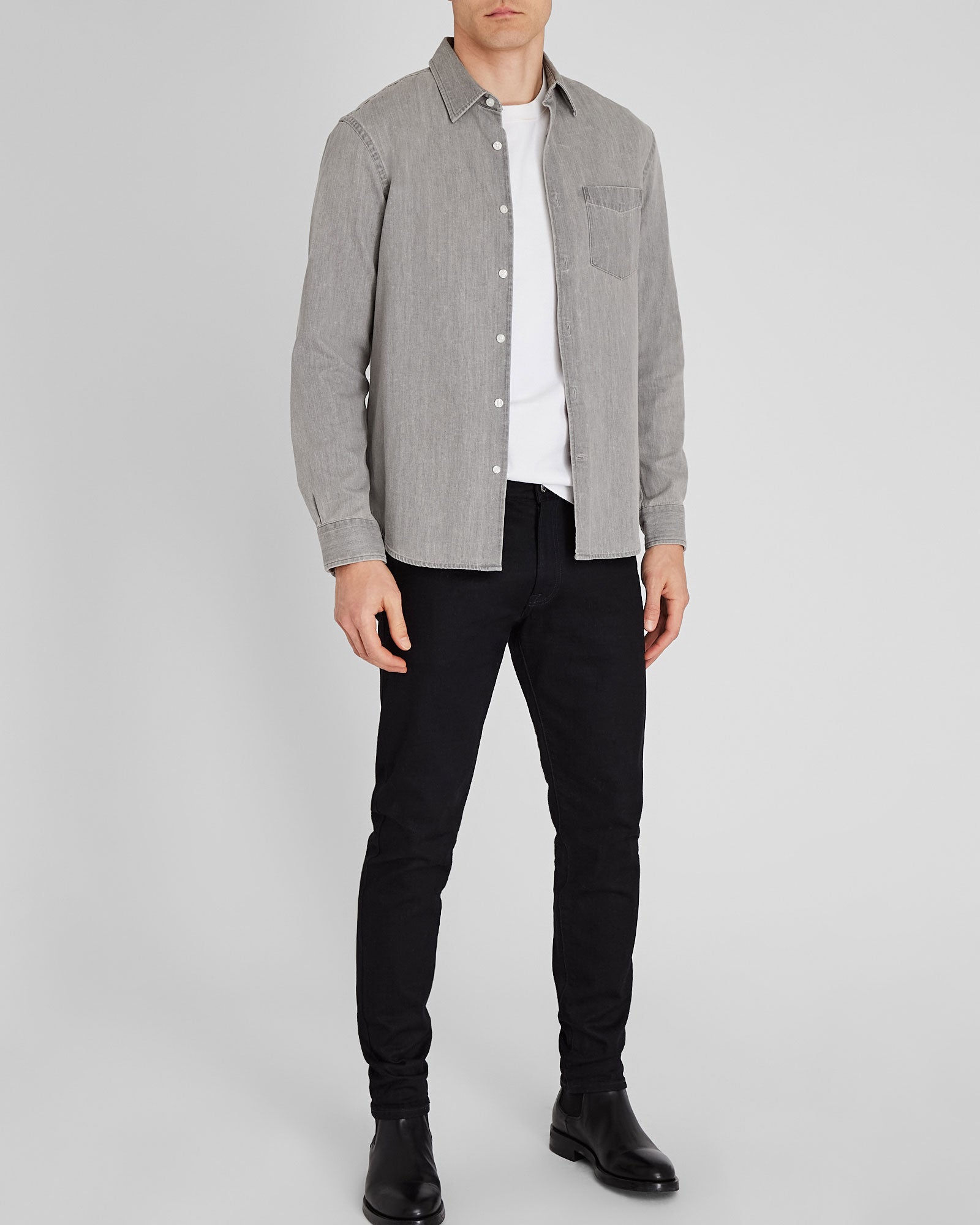 CLUB MONACO - Long-Sleeve Denim Shirt - Grey