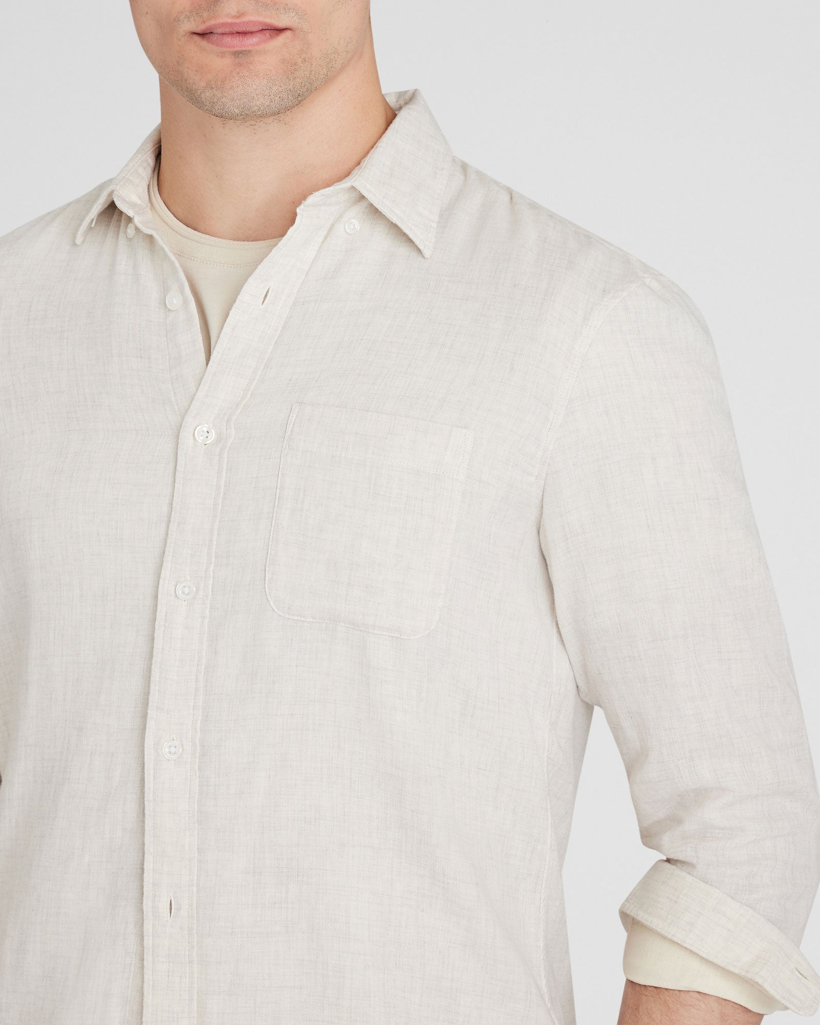 CLUB MONACO - Lightweight Doubleface Long-Sleeve Shirt - Ivory Mix